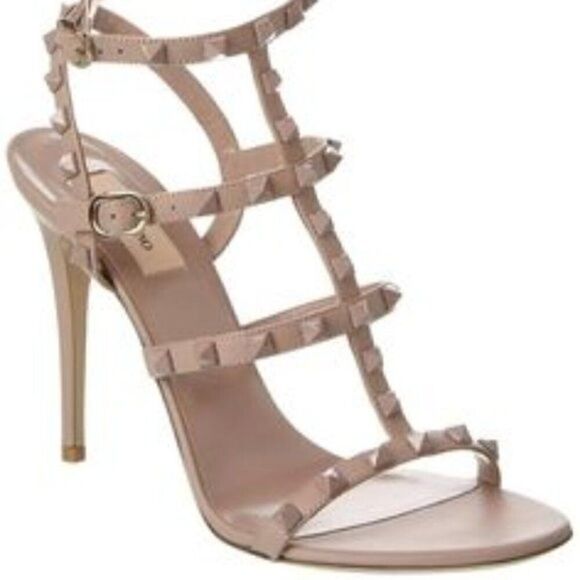 Valentino Garavani Poudre tan nude blush Rockstud T-Strap Sandal tonal heels 38 - Picture 2 of 15